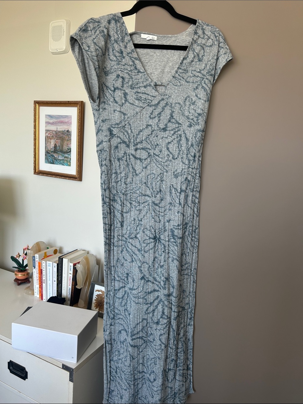 Skin Grey Patterned Ribbed Maxi Dress